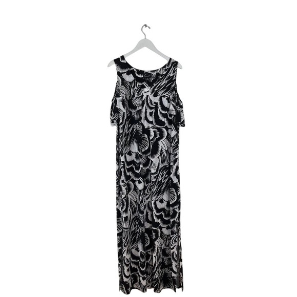 Connected Apparel Women's Black/White Cold Shoulder Midi Dress Plus Size 18W NEW - Picture 1 of 3